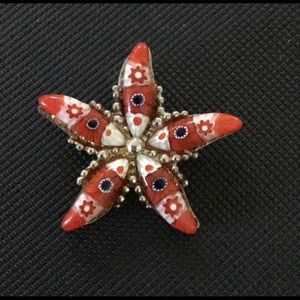 🆕Murano Millefiori Red starfish silver pendant.